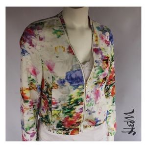 (Sz 10) H&M White Floral Bomber Jacket